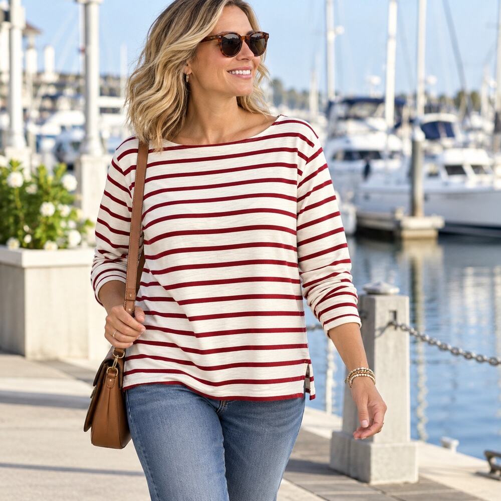 Levi’s Striped Long Sleeve Boat Neck Top With Side Slits SzM/L Nautical